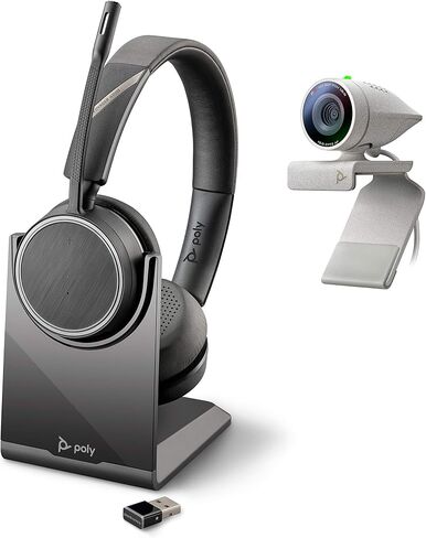 Plantronics Poly - كاميرا ويب Studio P5 مع مجموعة سماعات Voyager 4220 UC Polycom - كاميرا مؤتمرات فيديو احترافية بدقة 1080 بكسل عالية الدقة وسماعة رأس لاسلكية بلوتوث ستيريو - معتمدة للتكبير والفرق in Saudi Arabia