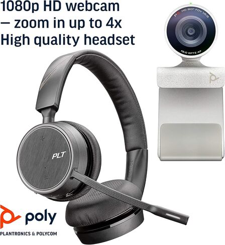 Plantronics Poly - كاميرا ويب Studio P5 مع مجموعة سماعات Voyager 4220 UC Polycom - كاميرا مؤتمرات فيديو احترافية بدقة 1080 بكسل عالية الدقة وسماعة رأس لاسلكية بلوتوث ستيريو - معتمدة للتكبير والفرق in Saudi Arabia