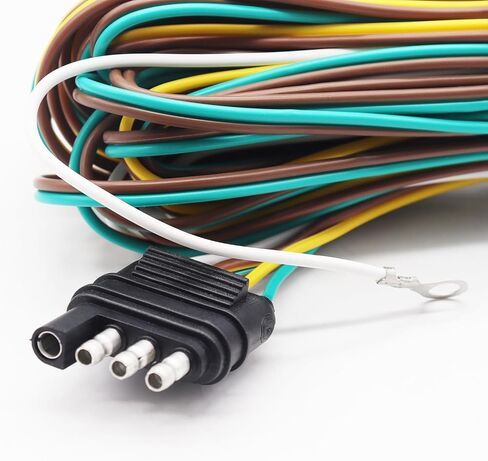 مجموعة أدوات تسخير أسلاك المقطورة ذات 4 أسلاك بطول 25 قدمًا و4 مسطحة، 4 دبابيس أسلاك مقطورة Wishbond مسطحة مع سلك أرضي أبيض مقاس 18 لمجموعة إضاءة مقطورة قارب المرافق Q-O-016 in Kuwait