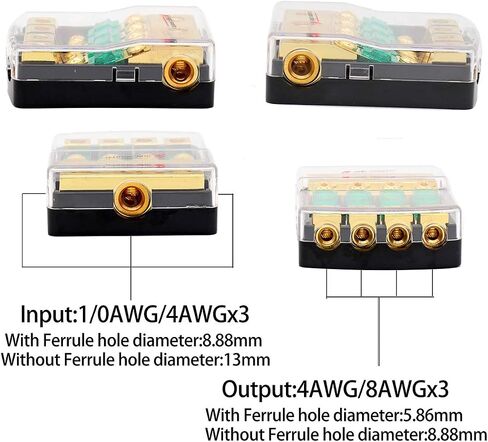 Magicsource في الخط حامل فيوز ANL صغير 4/8 Gange AWG في 4/8 Gange AWG 1-Way Out النحاس لمسة نهائية عالية التوصيل مع مصهر صغير 60A لبطارية الصوت في السيارة كتلة الصمامات in Saudi Arabia