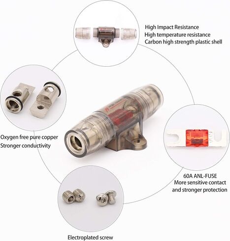 Magicsource في الخط حامل فيوز ANL صغير 4/8 Gange AWG في 4/8 Gange AWG 1-Way Out النحاس لمسة نهائية عالية التوصيل مع مصهر صغير 60A لبطارية الصوت في السيارة كتلة الصمامات in Saudi Arabia