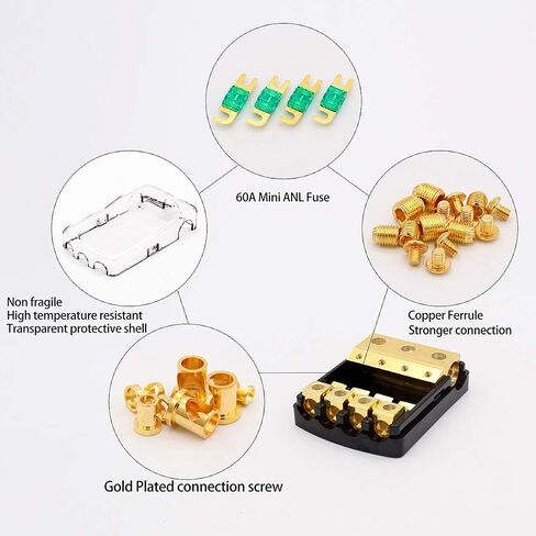 Magicsource في الخط حامل فيوز ANL صغير 4/8 Gange AWG في 4/8 Gange AWG 1-Way Out النحاس لمسة نهائية عالية التوصيل مع مصهر صغير 60A لبطارية الصوت في السيارة كتلة الصمامات in Saudi Arabia