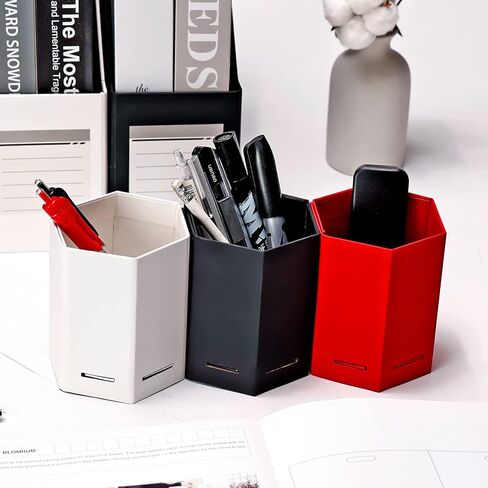 حامل أقلام HUAPRINT، حامل أقلام أبيض للمكتب، 3 عبوات منظم مكتب من الورق المقوى، كوب قلم لمكتب المنزل والمدرسة والأطفال، مربع-3.14 × 3.14 × 4 بوصة in Kuwait