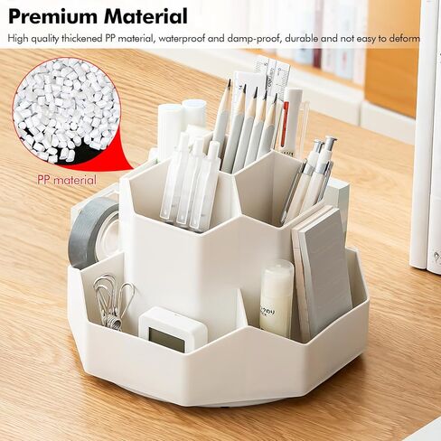حامل أقلام وحامل أقلام دوار 360 درجة، منظم مكتب مع 9 أقسام للمدرسة والمكتب والاستخدام المنزلي (أبيض فاتح) in Kuwait