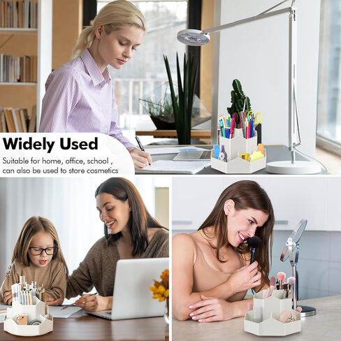 حامل أقلام وحامل أقلام دوار 360 درجة، منظم مكتب مع 9 أقسام للمدرسة والمكتب والاستخدام المنزلي (أبيض فاتح) in Kuwait