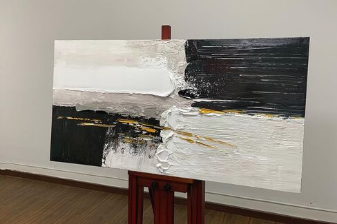 الفن، 24 × 48 بوصة عمل فني أكريليك مرسومة يدويًا لوحة زيتية تجريدية مزخرفة باللونين الأسود والأبيض بخط ذهبي فن جداري مؤطر للتعليق على الحائط فن ديكور in Saudi Arabia
