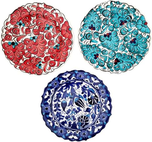 Turkish Decorative Plates Set of 3-7.08" Handmade Ceramic for Wall Hanging Decors in Kuwait