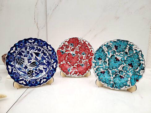 Turkish Decorative Plates Set of 3-7.08" Handmade Ceramic for Wall Hanging Decors in Kuwait