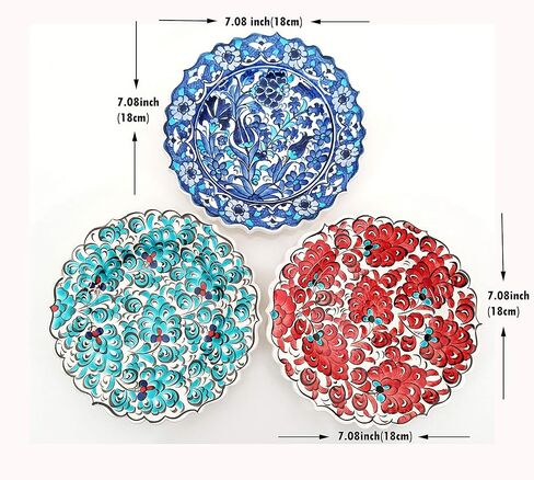 Turkish Decorative Plates Set of 3-7.08" Handmade Ceramic for Wall Hanging Decors in Kuwait