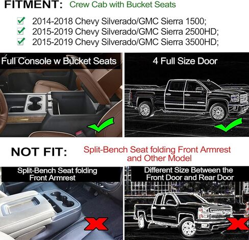 JKCOVER متوافق مع 2014-2018 Chevy Silverado/GMC Sierra Accessories حامل أكواب وحدة التحكم المركزية وسجاد بطانة جيب الباب إدراج حصائر مطاطية (لكابينة الطاقم مع مقاعد الدلو) 31 قطعة مع زخرفة حمراء in Kuwait