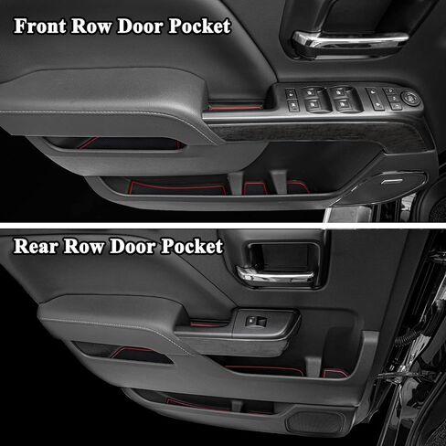 JKCOVER متوافق مع 2014-2018 Chevy Silverado/GMC Sierra Accessories حامل أكواب وحدة التحكم المركزية وسجاد بطانة جيب الباب إدراج حصائر مطاطية (لكابينة الطاقم مع مقاعد الدلو) 31 قطعة مع زخرفة حمراء in Kuwait