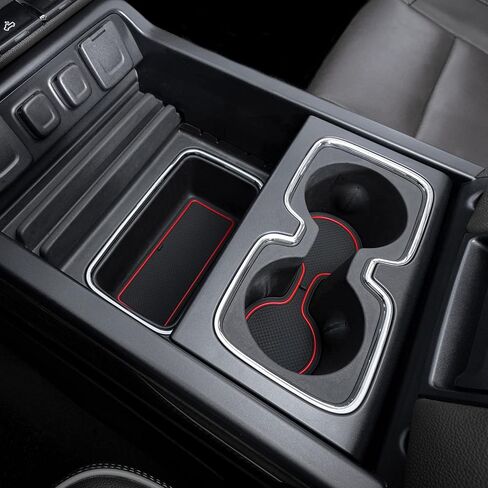 JKCOVER متوافق مع 2014-2018 Chevy Silverado/GMC Sierra Accessories حامل أكواب وحدة التحكم المركزية وسجاد بطانة جيب الباب إدراج حصائر مطاطية (لكابينة الطاقم مع مقاعد الدلو) 31 قطعة مع زخرفة حمراء in Kuwait