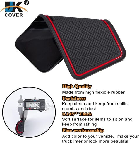 JKCOVER متوافق مع 2014-2018 Chevy Silverado/GMC Sierra Accessories حامل أكواب وحدة التحكم المركزية وسجاد بطانة جيب الباب إدراج حصائر مطاطية (لكابينة الطاقم مع مقاعد الدلو) 31 قطعة مع زخرفة حمراء in Kuwait