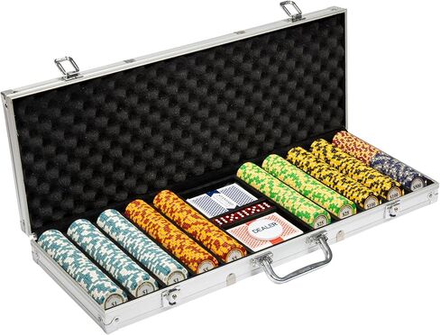 مجموعة شرائح بوكر مونت كارلو حقيبة حمل من الألومنيوم - رقائق بوكر عالية الجودة من طين الكازينو 14 جرام - مع نرد وأوراق لعب - حماية شديدة التحمل - حقيبة محمولة قابلة للقفل (500 قيراط) in Kuwait