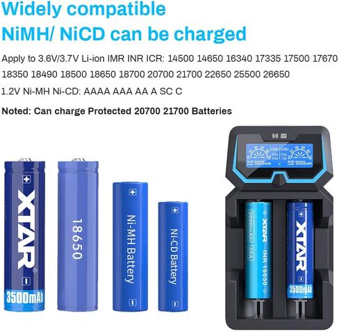 XTAR New X2 Extended Version 18650 Charger Protected 21700 18650 Battery and Charger Max 2A Charging Current w LCD Display 3.7V Battery Charger for 18350 26650 1.2V Ni-MH/ Ni-CD AC and Mirco USB Ports in Saudi Arabia