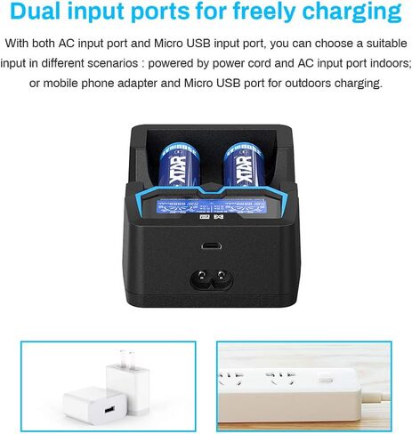 XTAR New X2 Extended Version 18650 Charger Protected 21700 18650 Battery and Charger Max 2A Charging Current w LCD Display 3.7V Battery Charger for 18350 26650 1.2V Ni-MH/ Ni-CD AC and Mirco USB Ports in Saudi Arabia