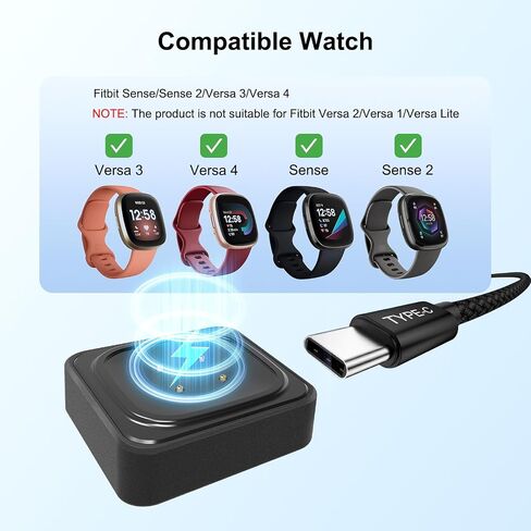 شاحن ساعة Ruxely Fitbit قطعتين، بديل للساعة الذكية USB كابل مغناطيسي سريع لشحن حامل الحبل لجهاز Sense/Sense 2 لتتبع اللياقة البدنية، Versa 3 4، حامل محمول متين ومغناطيس قوي in Saudi Arabia