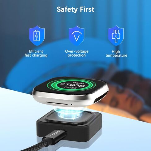 شاحن ساعة Ruxely Fitbit قطعتين، بديل للساعة الذكية USB كابل مغناطيسي سريع لشحن حامل الحبل لجهاز Sense/Sense 2 لتتبع اللياقة البدنية، Versa 3 4، حامل محمول متين ومغناطيس قوي in Saudi Arabia