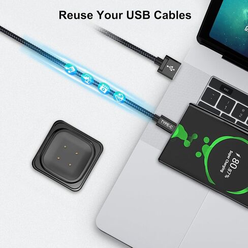 شاحن ساعة Ruxely Fitbit قطعتين، بديل للساعة الذكية USB كابل مغناطيسي سريع لشحن حامل الحبل لجهاز Sense/Sense 2 لتتبع اللياقة البدنية، Versa 3 4، حامل محمول متين ومغناطيس قوي in Saudi Arabia