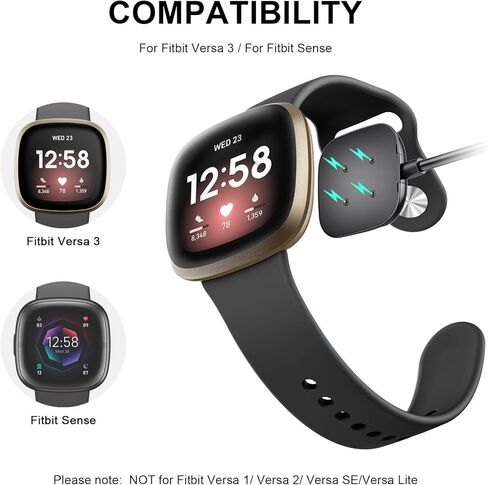 شاحن ساعة مكون من قطعتين متوافق مع Fitbit Versa 4/Versa 3/Sense 2/ Sense، شاحن كابل شحن USB بديل لقاعدة شحن محمولة لـ Fitbit Versa 4/3 (3.3 قدم + 3.3 قدم) in Kuwait