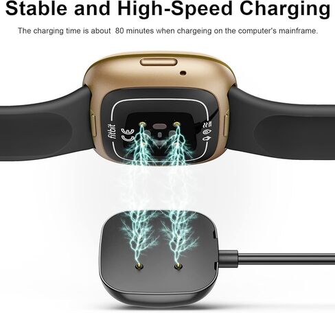 شاحن ساعة مكون من قطعتين متوافق مع Fitbit Versa 4/Versa 3/Sense 2/ Sense، شاحن كابل شحن USB بديل لقاعدة شحن محمولة لـ Fitbit Versa 4/3 (3.3 قدم + 3.3 قدم) in Kuwait