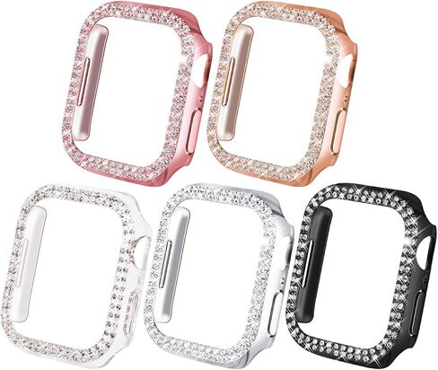 NewWays 5-Pack Bling Cases Compatible for Apple Watch 44mm Series 4 5 6 SE, Sparkling Diamonds Glitter Crystal Rhinestone Protective Bumper for iWatch (44mm, Black/Pink/Rose Gold/Silver/Clear) in Kuwait