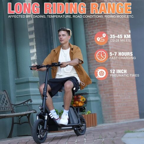 EVERCROSS ES2 Electric Scooter with Seat, Foldable Electric Scooter Adults with Basket, Up to 18.6Mph 22~28Miles Long Range, 400W Motor 12" Pneumatic Tire Escooter for Commuting in Kuwait