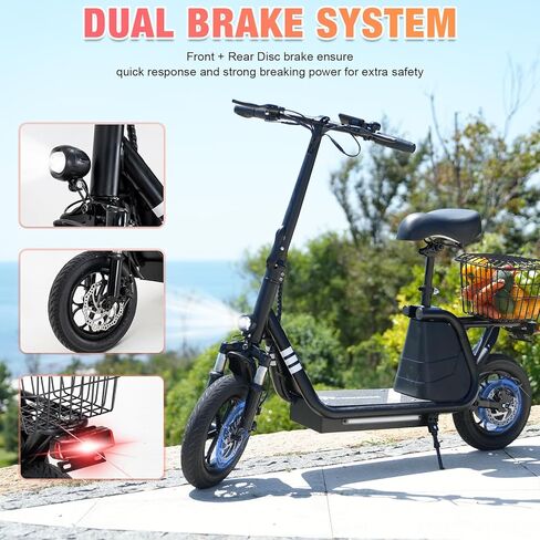 EVERCROSS ES2 Electric Scooter with Seat, Foldable Electric Scooter Adults with Basket, Up to 18.6Mph 22~28Miles Long Range, 400W Motor 12" Pneumatic Tire Escooter for Commuting in Kuwait