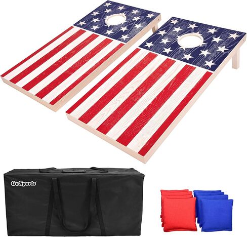 GoSports Flag Series Wood Cornhole Sets – Choose American Flag or State Flags – Includes Two Regulation Size 4 ft x 2 ft Boards, 8 Bean Bags, Carrying Case and Rules in Saudi Arabia