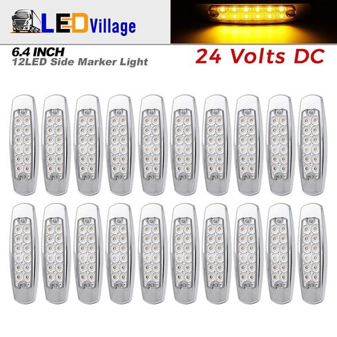 20x 24V DC 6.4 Inch Amber 12 LED Side Marker Lights Truck Chrome Bezel Pickup Trailer Bus RV Boat in Saudi Arabia