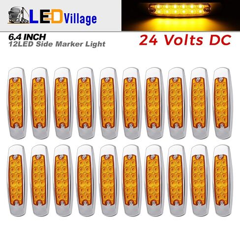 20x 24V DC 6.4 Inch Amber 12 LED Side Marker Lights Truck Chrome Bezel Pickup Trailer Bus RV Boat in Saudi Arabia
