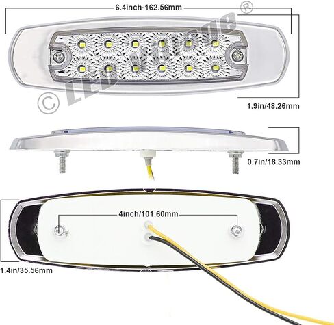 20x 24V DC 6.4 Inch Amber 12 LED Side Marker Lights Truck Chrome Bezel Pickup Trailer Bus RV Boat in Saudi Arabia