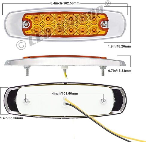 20x 24V DC 6.4 Inch Amber 12 LED Side Marker Lights Truck Chrome Bezel Pickup Trailer Bus RV Boat in Saudi Arabia