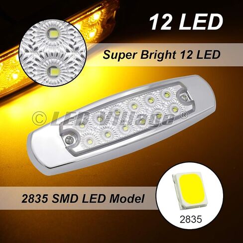 20x 24V DC 6.4 Inch Amber 12 LED Side Marker Lights Truck Chrome Bezel Pickup Trailer Bus RV Boat in Saudi Arabia