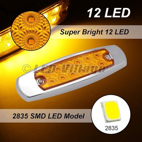 20x 24V DC 6.4 Inch Amber 12 LED Side Marker Lights Truck Chrome Bezel Pickup Trailer Bus RV Boat in Saudi Arabia