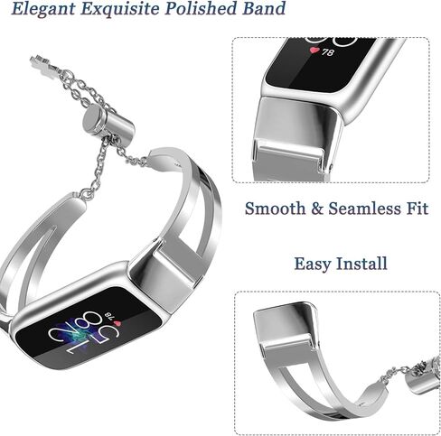 NINKI سوار معدني متوافق مع سوار Fitbit Luxe الفضي للنساء، سوار فاخر قابل للتعديل للسيدات مجوهرات معدنية Fitbit Luxe سوار للنساء مقاس كبير، شريط ربط لأحزمة Fitbit Luxe in Kuwait
