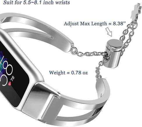 NINKI سوار معدني متوافق مع سوار Fitbit Luxe الفضي للنساء، سوار فاخر قابل للتعديل للسيدات مجوهرات معدنية Fitbit Luxe سوار للنساء مقاس كبير، شريط ربط لأحزمة Fitbit Luxe in Kuwait