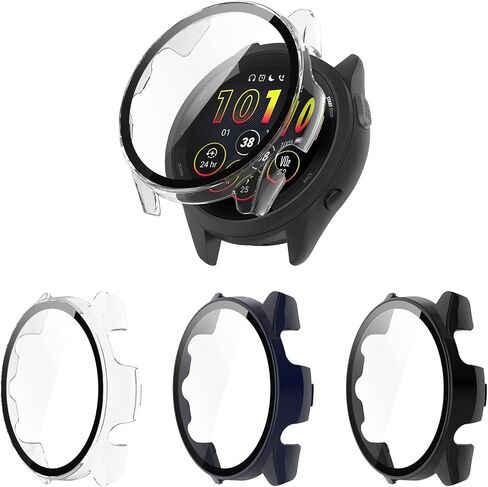 Hard PC Case Compatible with Garmin Forerunner 265 Screen Protector Cover, Tempered Glass Full Cover Case Bumper Shell for Garmin Forerunner 265 Smartwatch Accessory (3*Black) in Kuwait