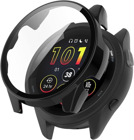 Hard PC Case Compatible with Garmin Forerunner 265 Screen Protector Cover, Tempered Glass Full Cover Case Bumper Shell for Garmin Forerunner 265 Smartwatch Accessory (3*Black) in Kuwait