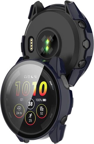 Hard PC Case Compatible with Garmin Forerunner 265 Screen Protector Cover, Tempered Glass Full Cover Case Bumper Shell for Garmin Forerunner 265 Smartwatch Accessory (3*Black) in Kuwait