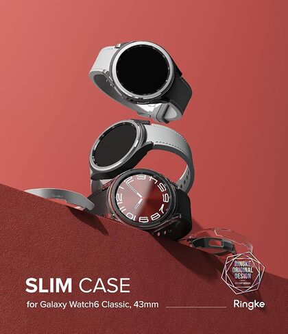 Ringke Slim [Anti-Yellowing Material / 2 Pack] Compatible with Samsung Galaxy Watch 6 Classic Case (43mm) Lightweight Sturdy Solid Transparent Cover + Extra Color for Women, Men - Clear & Chrome in Kuwait
