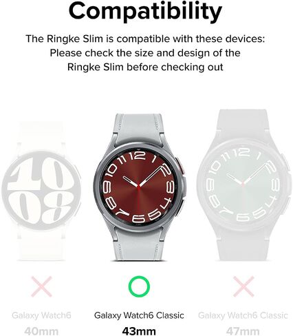 Ringke Slim [Anti-Yellowing Material / 2 Pack] Compatible with Samsung Galaxy Watch 6 Classic Case (43mm) Lightweight Sturdy Solid Transparent Cover + Extra Color for Women, Men - Clear & Chrome in Kuwait