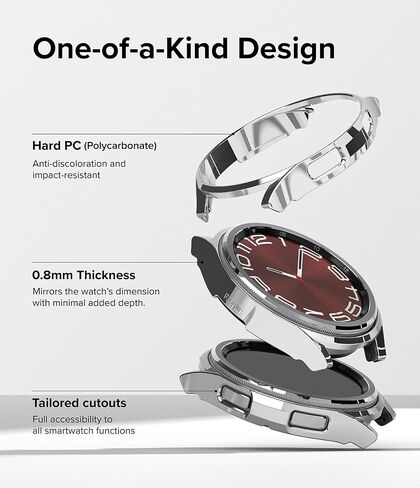 Ringke Slim [Anti-Yellowing Material / 2 Pack] Compatible with Samsung Galaxy Watch 6 Classic Case (43mm) Lightweight Sturdy Solid Transparent Cover + Extra Color for Women, Men - Clear & Chrome in Kuwait
