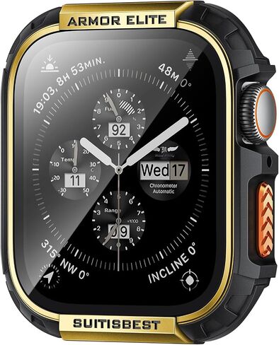 Suitisbest Metal Rugged Case for Apple Watch 44mm Case Screen Protector, Shockproof Protective Case Bumper 9H Tempered Glass Screen Protector Cover for iWatch 6 5 4 SE in Saudi Arabia