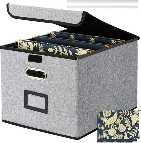 Office File Box with Lid, Storage File Boxes Decorative, Cute Hanging File Organizer Box, Portable Office Document Storage with 3 Folders, for Letter/Legal Folder(Gray-1 Pack) … in Saudi Arabia