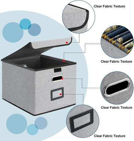 Office File Box with Lid, Storage File Boxes Decorative, Cute Hanging File Organizer Box, Portable Office Document Storage with 3 Folders, for Letter/Legal Folder(Gray-1 Pack) … in Saudi Arabia