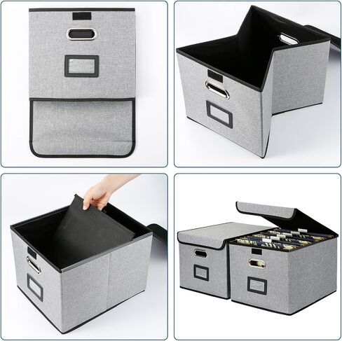 Office File Box with Lid, Storage File Boxes Decorative, Cute Hanging File Organizer Box, Portable Office Document Storage with 3 Folders, for Letter/Legal Folder(Gray-1 Pack) … in Saudi Arabia