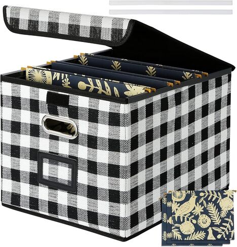 Office File Box with Lid, Storage File Boxes Decorative, Cute Hanging File Organizer Box, Portable Office Document Storage with 3 Folders, for Letter/Legal Folder(Gray-1 Pack) … in Saudi Arabia