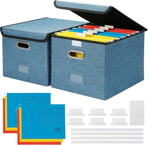 صندوق ملفات مكتب مع غطاء، صناديق ملفات تخزين مزخرفة، صندوق منظم ملفات معلق لطيف، تخزين مستندات مكتب محمول مع 3 مجلدات، للرسائل/المجلد القانوني (رمادي-1 حزمة) ... in Kuwait
