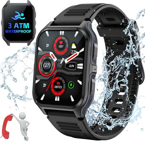 Smart Watch for Men with Bluetooth Call 3ATM Waterproof Fitness Tracker Watch with Heart Rate SpO2 Sleep Monitor 100+ Sports Modes Swimming Pedometer 1.83" Smartwatch for iPhone Android Phones in Saudi Arabia